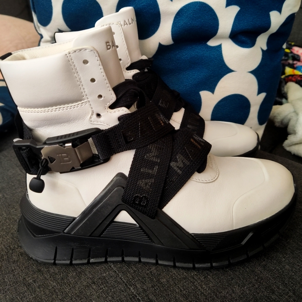 Balmain Trooper Logo Strap Leather Combat Boots